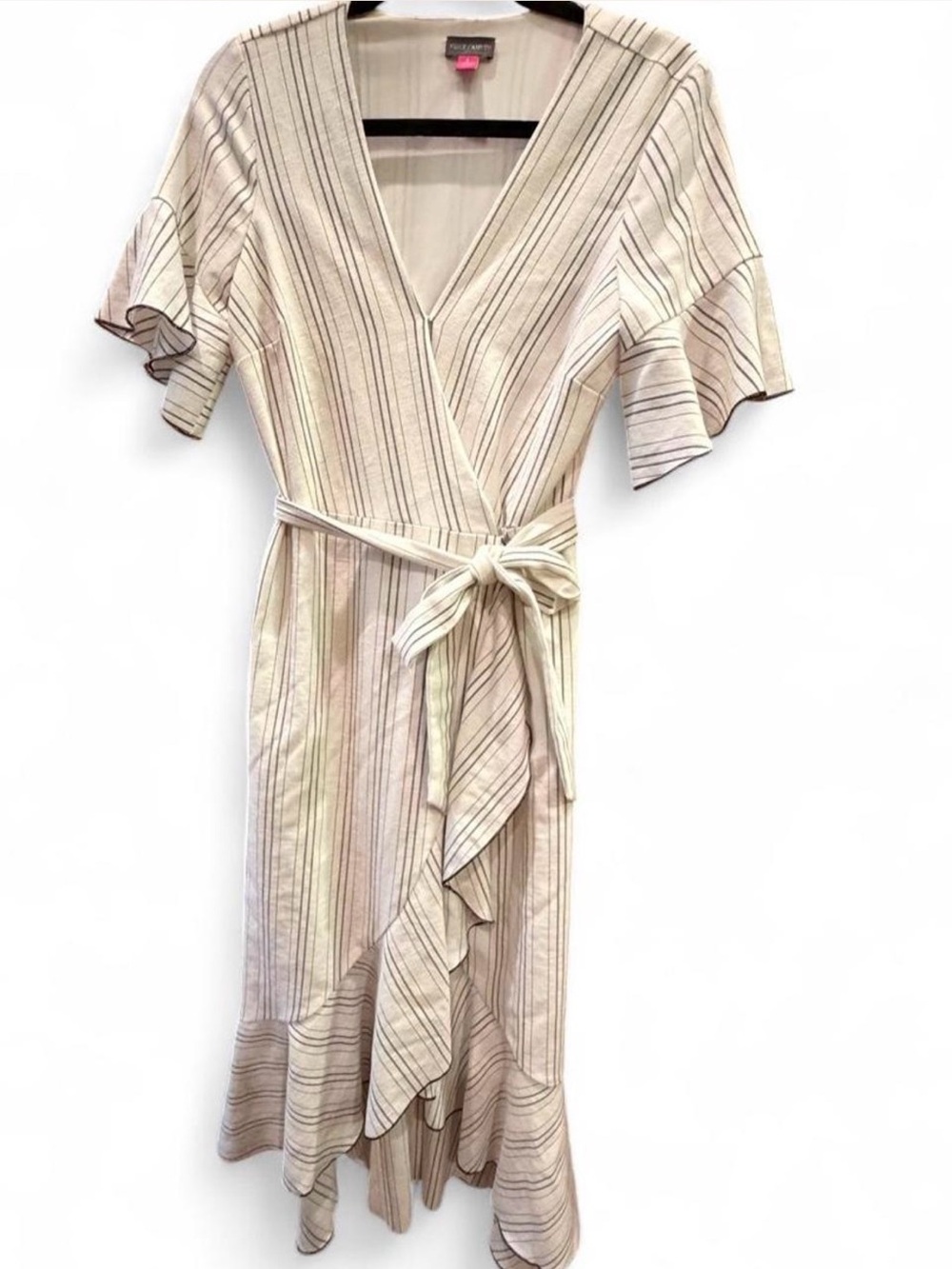 Vince Camuto Cream Striped Wrap Midi Dress